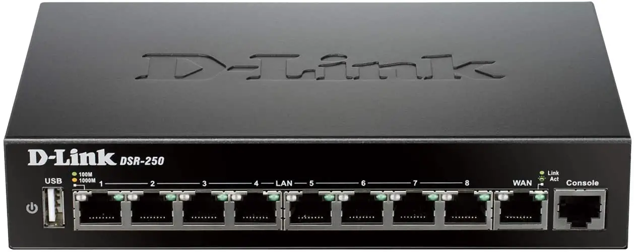 D-Link DSR-250 VPN Router, 8 Port Gigabit with Dynamic Web Content Filtering