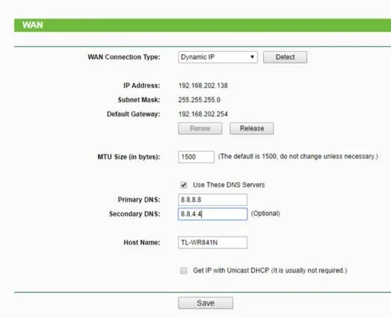 Router WAN Configuration Page